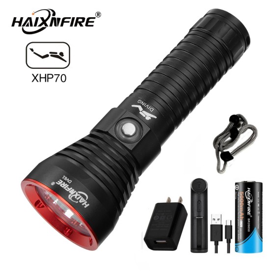 HaixnFire DV61 Scuba Diving Flashlight XHP70.2 LED 6000 Lumens Underwater Waterproof Flashlight for Fishing, Diving, and Camping
