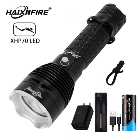 HaixnFire DV60 scuba diving flashlight 7000 lumens diving torch XHP70 LED underwater waterproof flashlight  Camping light Water grasping fish lanterns