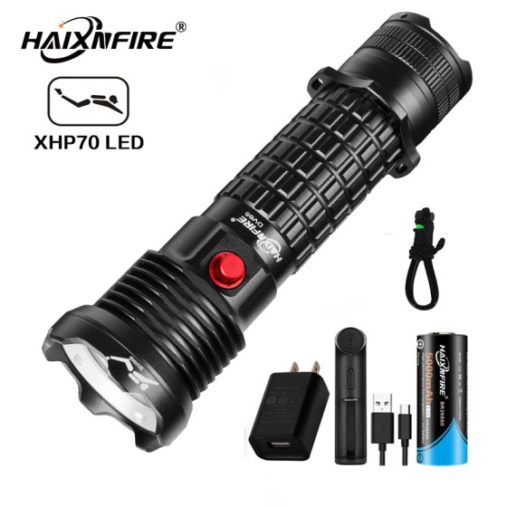 HaixnFire DV65 Underwater waterproof flashlight 5000 lumen scuba diving flashlight XHP70 LED Camping light Deep sea diving fish lanterns