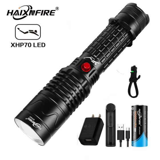 HaixnFire DV68 Scuba Diving Flashlight 4000 Lumen Telescopic Zoom XHP70 LED Underwater Waterproof IPX8 40-60M Dive Light