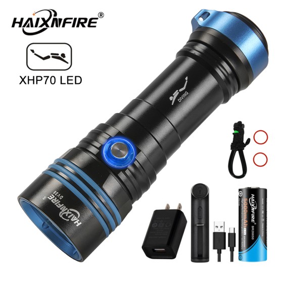 HaixnFire DV36 Scuba Diving Flashlight 4500 Lumens XHP70 LED Waterproof Torch with 4 Lighting Modes & 18650/26650