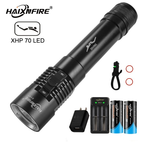 HaixnFire DV67 Scuba Diving Flashlight 5000 lumens Rechargeable Underwater waterproof flashlight XHP70 LED Fishing lamp Torch
