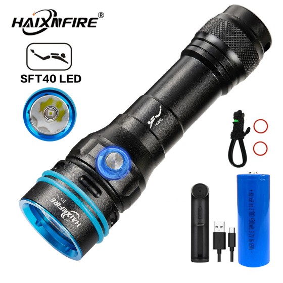 HaixnFire DV56 Diving Flashlight SFT40 LED Light 6000 Lumens Underwater Waterproof Flashlight Scuba Diving Light with 21700& Charger