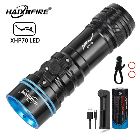 HaixnFire DV51 Lamp XHP70 LED Underwater Waterproof Flashlight 5000 Lumens 100m Diving Torch Fishing Lamp
