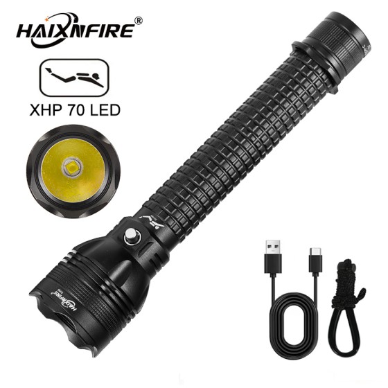 HaixnFire DV69 Scuba diving flashlight XHP70 LED lamp 5000 lumens Underwater waterproof flashlight USB Rechargeable Fishing lamp Underwater supplementary light