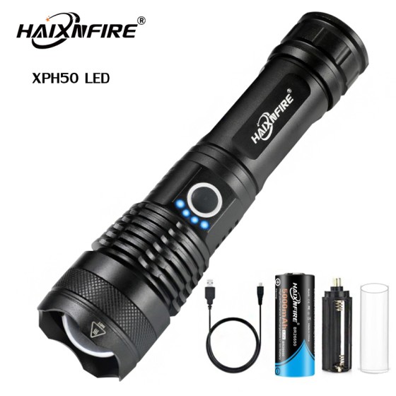 Haixnfire H002 LED Flashlight with XHP50 LED, 5 Modes, Waterproof, Durable Aluminum Case, 100,000 Hours Lamp Life, Ideal for Outdoor Camping and Fishing