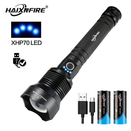 HaixnFire H007 Highlight flashlight XHP70 camping light USB charging floodlight 10000 lumens Telescopic zoom lamp