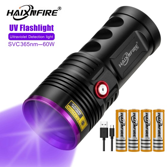 HaixnFire SV50 high power 60W purple light flashlight UV detection pet urine stains cat ringworm USB charging