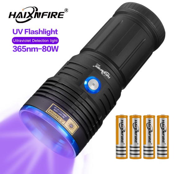 HaixnFire SV52 80W purple light lamp High power UV flashlight USB charging UV solidification Pet cat moss detection Fluorescent agent detection Anti -counterfeit identification light
