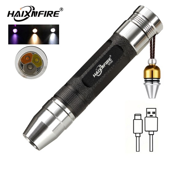 HaixnFire SV260 purple light flashlight jade gem jewelry identification white light yellow light purple light three-in-one LED flashlight