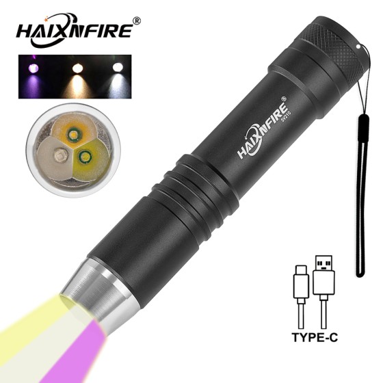 HaixnFire SV210 UV flashlight 365nm LED light 3 in 1 Yellow/white/Purple light USB rechargeable Jewelry jade pet stain ringworm mark mine money Scorpion light