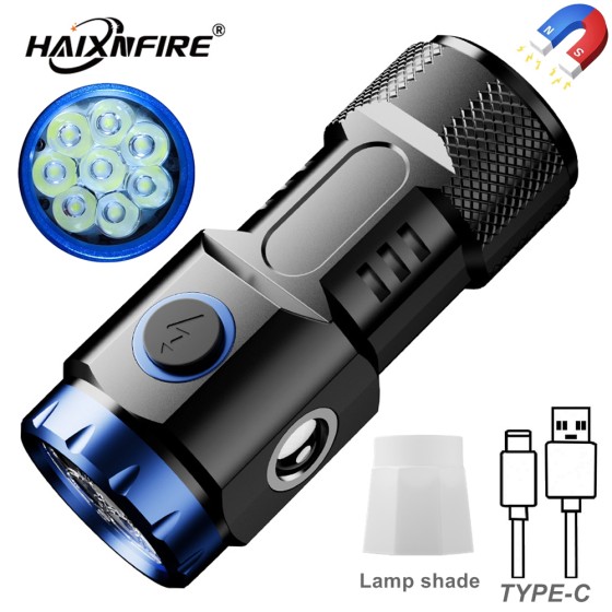 HaixnFire X16 8xP35 LED High Brightness Handheld Mini Flashlight Type-C Rechargeable COB Side Light Outdoor Camping Home Work Maintenance Light