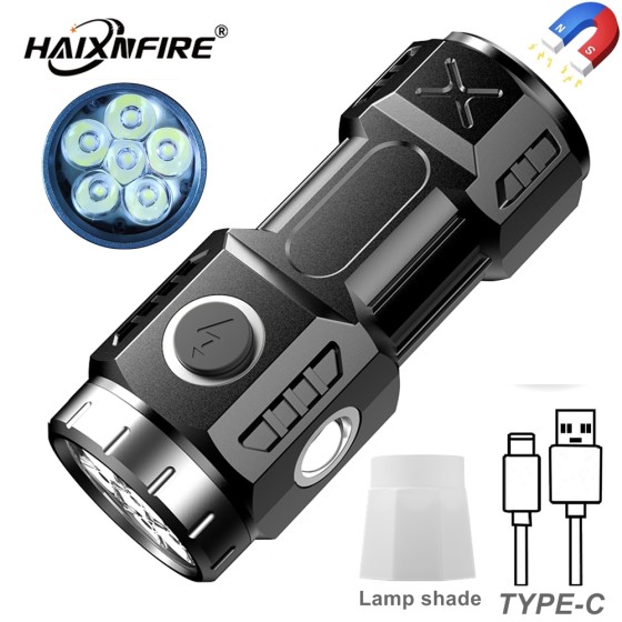 HaixnFire X16 6xP35 LED High Brightness Mini Palm Flashlight Type-C Rechargeable COB Side Light Hiking Camping Home Work Maintenance Light