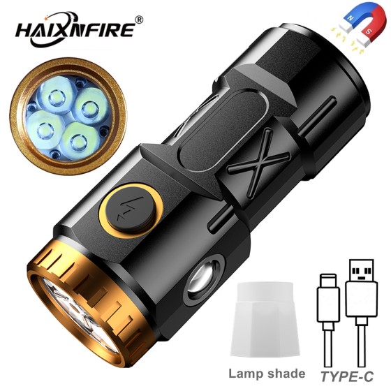 HaixnFire X16 4xP35 LED High Brightness Mini Palm Flashlight USB Rechargeable COB Side Light Hiking Camping Home Work Maintenance Light