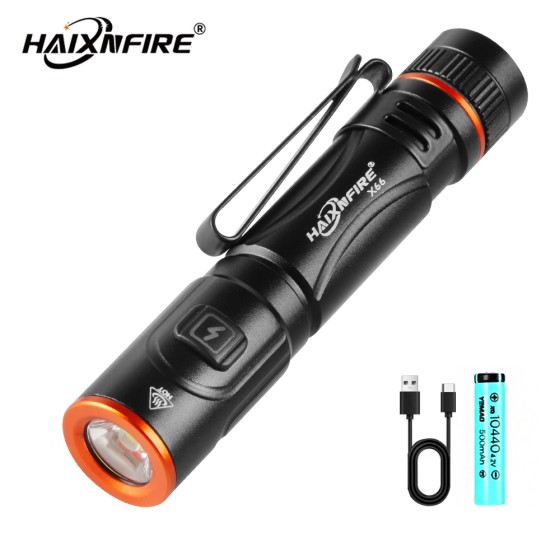 HaixnFire X66 High-power mini flashlight, USB rechargeable small flashlight clip, pocket flashlight, camping and hiking emergency light