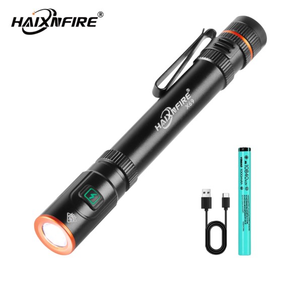 HaixnFire X69 Mini EDC flashlight 2500 lumens Pen lamp USB rechargeable Outdoor camping lamp Jacketed lamp Warning light Searchlight Household emergency light