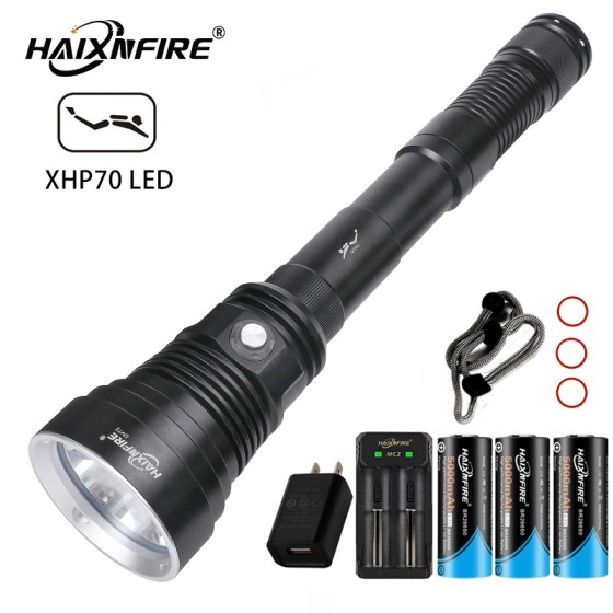 HaixnFire DV72 Yellow Light Diving Flashlight 10000 Lumens XHP70 LED Waterproof IPX8 4 Modes 200m Depth 4-6 Hours Battery Life