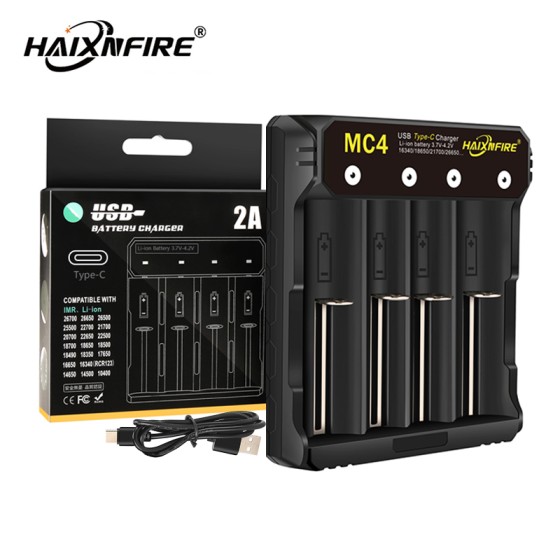 HaixnFire MC4 3.7V 18650 Smart Battery Adapter Charger Li-ion Battery 4.2V Four Slots Flashlight with Short Circuit Protection