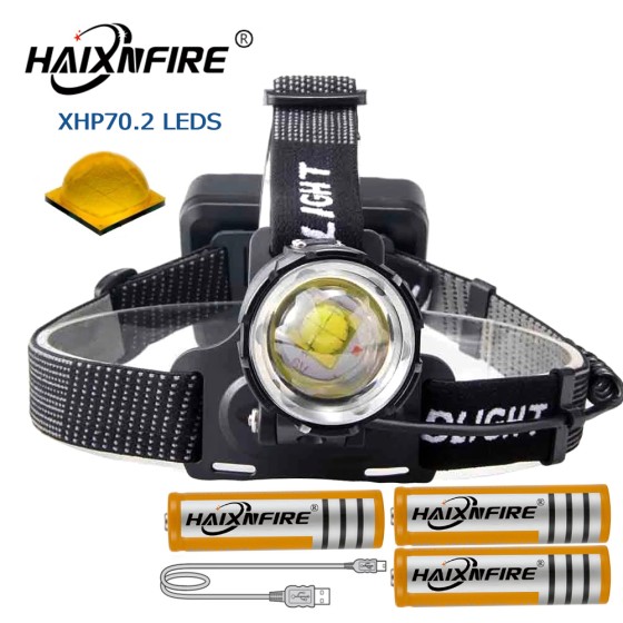 HAIXNFIRE HP39 Outdoor Headlight Flashlight Super Bright XHP70.2 LED Headlamp with Zoom Function 8000LM Waterproof IPX5 Micro USB Charging