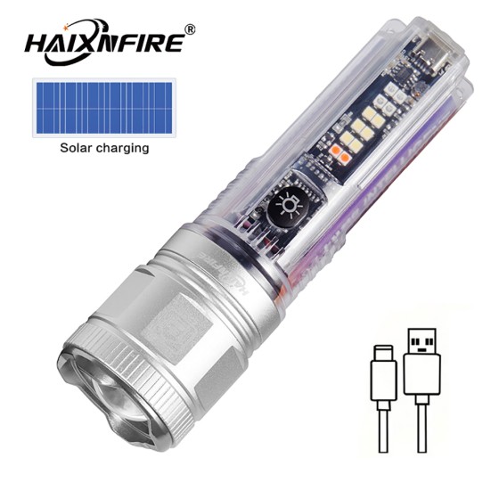 Haixnfire X36 Solar Charging Flashlight Xhp50 Led Floodlight Usb Charging Camping Light Telescopic Zoom Signal Lamp