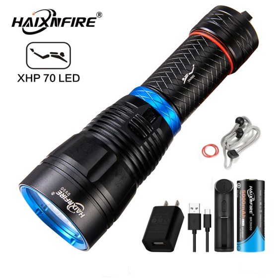 HaixnFire DV50 scuba diving flashlight 7000 lumens Underwater waterproof flashlight XHP70 LED Camping light Diving electric torch Underwater fish lamp